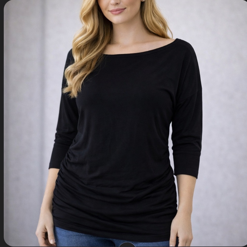 Zenana Black Long Sleeve Top with ruching on both sides very stylish